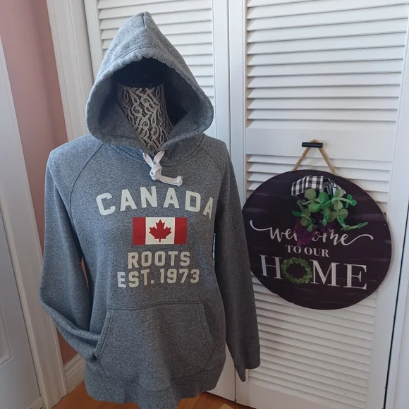 Roots Canada Women's Large Heathered Grey Sweater Hoodie - Picture 1 of 10